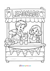 Kids running a lemonade stand summer coloring page