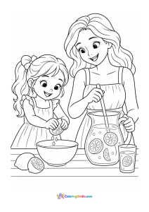 Mom and daughter making lemonade summer coloring page