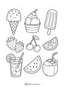 Summer treats doodle art coloring page