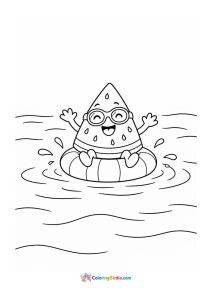 Mr watermelon having fun in water summer coloring page