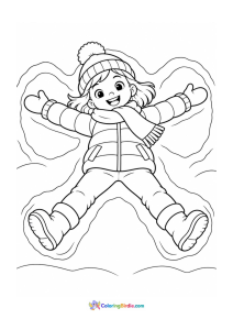 Girl making a snow angel winter coloring page