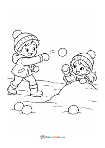 Siblings snowball fight winter coloring page