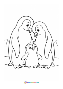 Penguin family winter coloring page