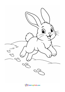 Rabbit hopping in the snow winter coloring page