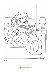 Reading under a blanket in winter coloring page