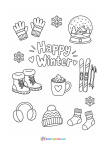 Winter things doodle art coloring page